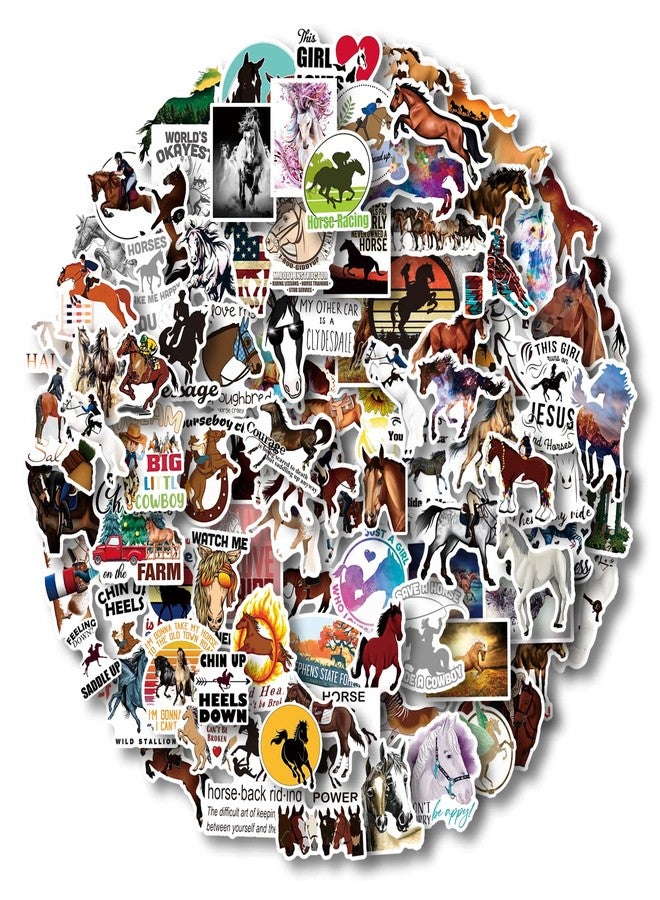 AOWDIAO 100 Pcs Horse Stickers Pack, Waterproof Vinyl Stickers for Water Bottle, Laptop, Horse Party Favors & Gifts for Girls, Women, and Kids - Image 1